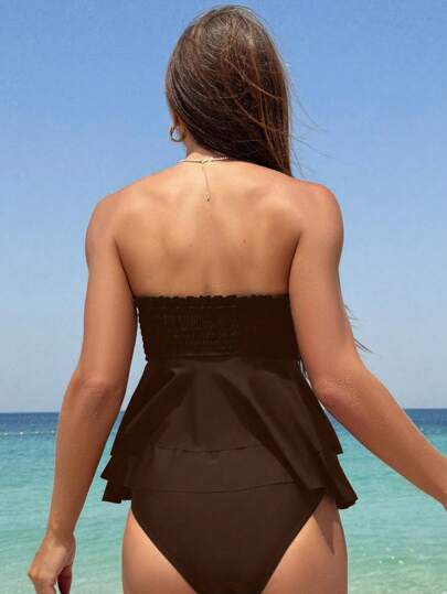 طقم تانكيني حريمي Swim Mod مجموعة ملابس سباحة تانكيني ذات لون أحادي للنساء للعطلات والشاطئ