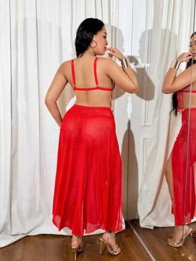 SHEIN طقم ملابس داخلية مثير مكون من 3 قطع، موضة الصيف للسيدات البدينات