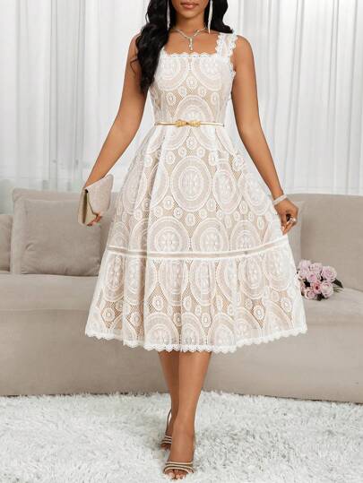 SHEIN Lady فستان أنيق مطرز بلا أكمام، صيفي