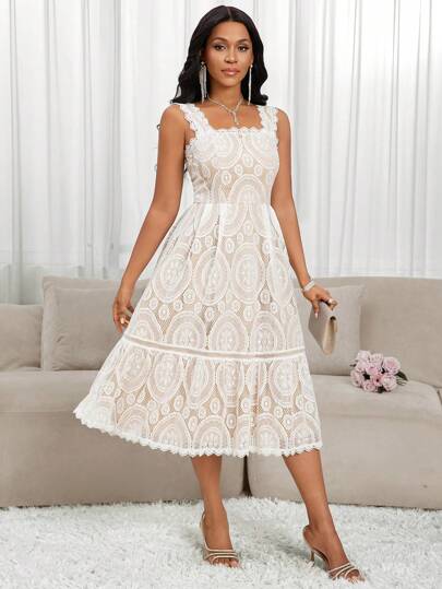 SHEIN Lady فستان أنيق مطرز بلا أكمام، صيفي