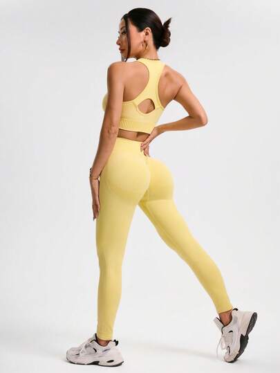 Seamluxe SHEIN Sport طقم رياضي متماسك من توب هولتر ولباس ضيق بلون سادة