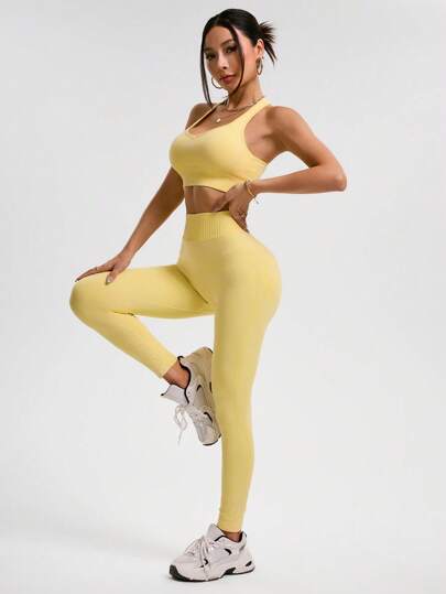 Seamluxe SHEIN Sport طقم رياضي متماسك من توب هولتر ولباس ضيق بلون سادة