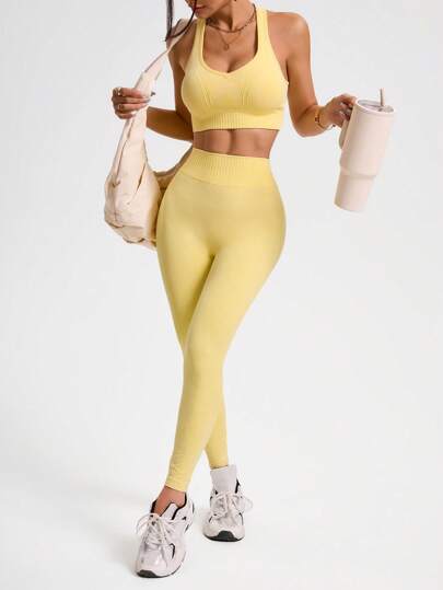 Seamluxe SHEIN Sport طقم رياضي متماسك من توب هولتر ولباس ضيق بلون سادة
