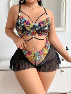 SHEIN سرور مخملي منقوش ملون للنساء كبيرات الحجم ، شفاف متطاير الذيل ، سكسي ، ملابس نوم