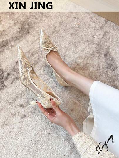 Xin Jing Shoes أحذية كعب عالي للنساء للموسم الخريفي/الشتوي، أحذية أنيقة ذات رؤوس مدببة مناسبة للمكتب والحفلات بكعب متوسط، موديلات عصرية متعددة الاستخدامات