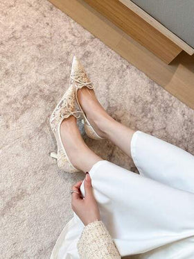 Xin Jing Shoes أحذية كعب عالي للنساء للموسم الخريفي/الشتوي، أحذية أنيقة ذات رؤوس مدببة مناسبة للمكتب والحفلات بكعب متوسط، موديلات عصرية متعددة الاستخدامات