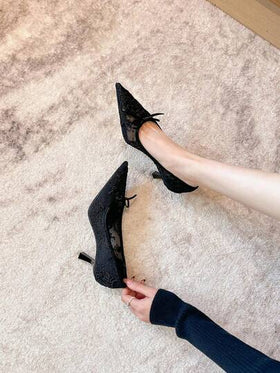 Xin Jing Shoes أحذية كعب متوسط ذات رؤوس مدببة للنساء في فصل الخريف/الشتاء، أحذية أنيقة وعملية للتنقل، أحذية عصرية وشاملة للحفلات