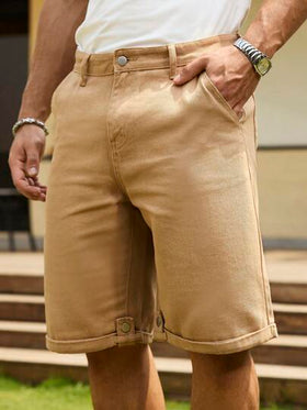 Manfinity Homme شورت جينز كاجوال فضفاض جيب صلب للرجال، مناسب للصيف