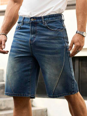 Manfinity Homme شورت جينز فضفاض بجيوب مائلة مغسول للرجال في الصيف