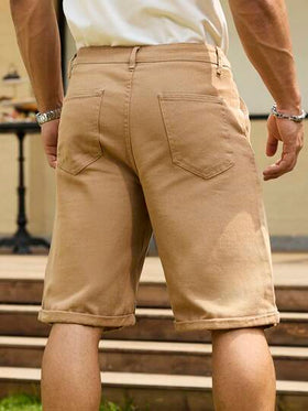Manfinity Homme شورت جينز كاجوال فضفاض جيب صلب للرجال، مناسب للصيف