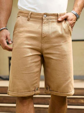 Manfinity Homme شورت جينز كاجوال فضفاض جيب صلب للرجال، مناسب للصيف