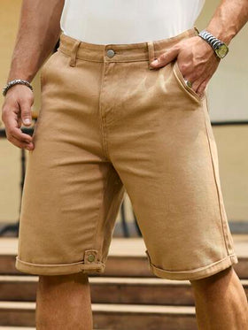 Manfinity Homme شورت جينز كاجوال فضفاض جيب صلب للرجال، مناسب للصيف