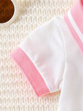 SHEIN Playful Pals بوديسوت أطفال بنات مطرزة بأزرار أمامية، ياقة مسطحة وأساور الأكمام، صيفية