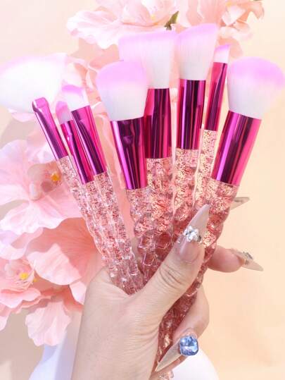 10 قطع طقم أدوات مكياج احترافية للشّعر والبودرة ومكياج العيون، فرش مكياج باللون الوردي والأحمر الفاتح