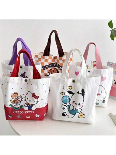 Sanrio حقيبة كانفاس مطبوع عليها هالو كيتي سانريو، ميلودي، كرومي، جينامورول، حقائب كتف للنساء، كاجوال سعة كبيرة، هدية للتسوق لحفلة عيد الميلاد