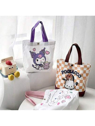 Sanrio حقيبة كانفاس مطبوع عليها هالو كيتي سانريو، ميلودي، كرومي، جينامورول، حقائب كتف للنساء، كاجوال سعة كبيرة، هدية للتسوق لحفلة عيد الميلاد