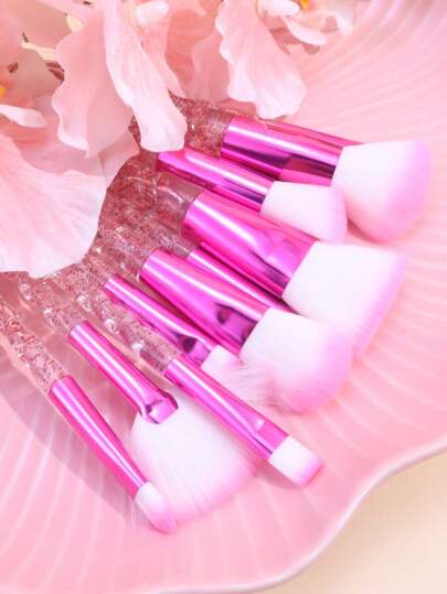 10 قطع طقم أدوات مكياج احترافية للشّعر والبودرة ومكياج العيون، فرش مكياج باللون الوردي والأحمر الفاتح