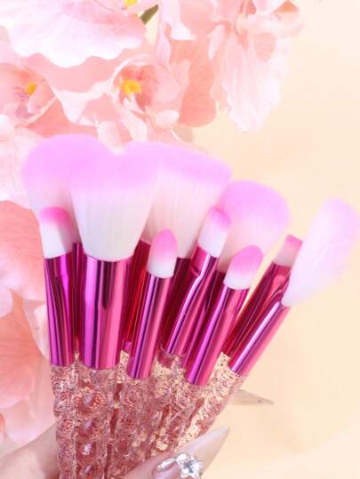 10 قطع طقم أدوات مكياج احترافية للشّعر والبودرة ومكياج العيون، فرش مكياج باللون الوردي والأحمر الفاتح