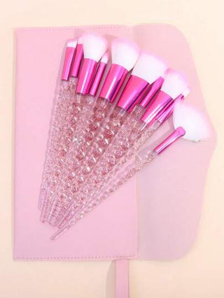 10 قطع مجموعة فرش مكياج احترافية + حقيبة فرش مكياج من جلد الغزال ، فرشاة أحمر الخدود وفرشاة بودرة وفرش ظلال العيون،مجموعة أدوات المكياج باللون الزهري