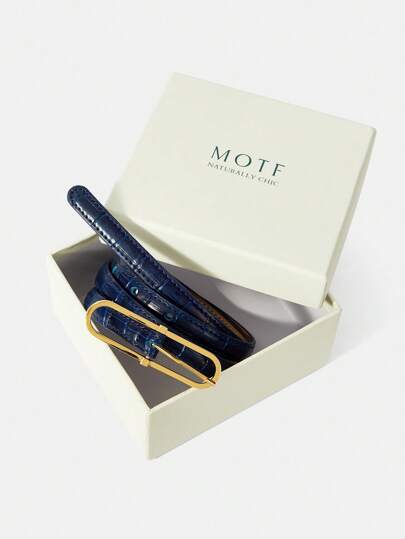 MOTF PREMIUM حزام خصر ذو نمط بامبو بلون أزرق داكن