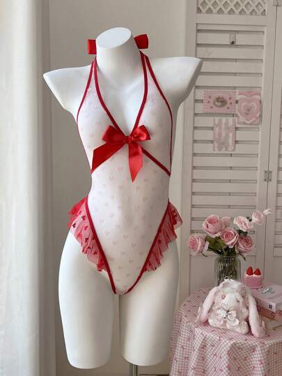 لانجيري حريمي PetitDoll جمبسوت داخلية نسائية مثيرة بتصميم قلب من الساتان والدانتيل
