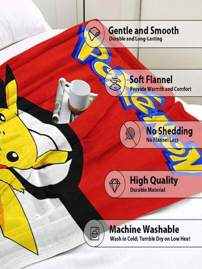 pokemon 1 بطانية ناعمة وراحة بموضوع بيكاتشو الكرتوني ، مناسبة للنوم والأريكة والمكتب والسرير والتخييم والسفر ، هدية متعددة الاستخدامات لجميع المواسم