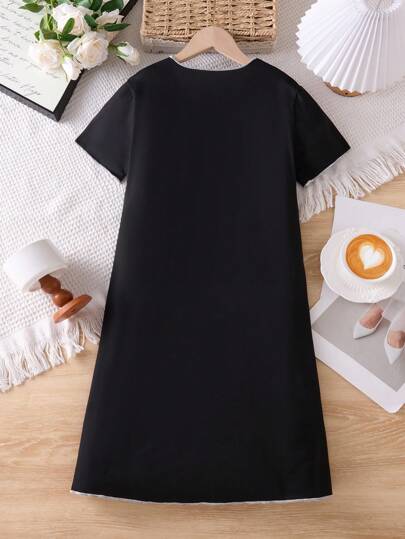 بيجاما ملابس منزلية للبنات بتصميم فاشي وبسيط، كاجوال، مزينة بفيونكة، طول متوسط إلى طويل، قصيرة الأكمام، تصميم الرقبة على شكل V صغير، مريحة جداً للراحة والارتداء في المنزل