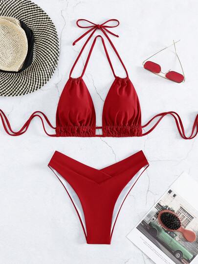 Swim Basics طقم بكيني للنساء بتصميم عنق الحليم بلون أحادي
