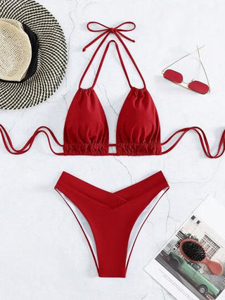 Swim Basics طقم بكيني للنساء بتصميم عنق الحليم بلون أحادي