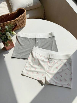 Comfortcana مجموعة من 2 قطعة شورت كاجوال بزخرفة نباتية وأزرار أمامية، صيفي