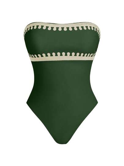 مايوه حريمي قطعة واحدة Swim Oasis ملابس سباحة نسائية قطعة واحدة على الخصر بساق واسعة بطراز بوهيمي للعطلات مع طبقة شفافة مغطية