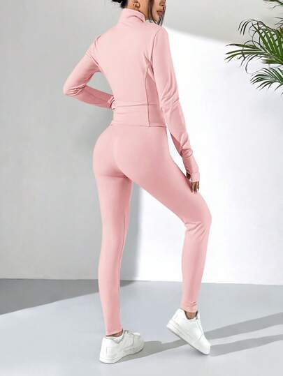 EZwear مجموعة رياضية للنساء تتكون من سترة مصنوعة من الأصواف باللون الوردي وبنطلون فضفاض