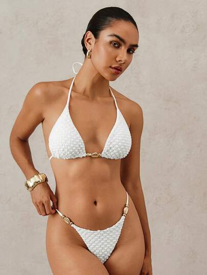 Swim Chiccia بدلة السباحة الصيفية للنساء بحمالات رفيعة، قماش منقط ذو تفاصيل، حمالة صدر موضة وسروال بيكيني ذو رباط جانبي، تانكيني