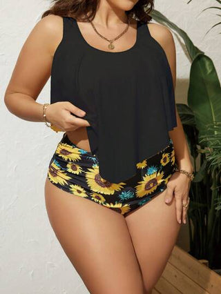 Swim Lushoire مجموعة ملابس علوية خزّان رقبة دائرية وسفلي طبعات زهرية مقاسات كبيرة للسيدات