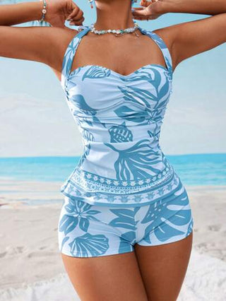 طقم تانكيني حريمي Swim Lushoire بكيني للنساء بحمالات رفيعة مع طبعة استوائية، ربطة عنق، تحكم البطن، سفلي أنيق، مناسب للعطلات والشاطئ والمنتجعات، لفصلي الربيع والصيف