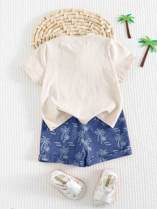 Cozy Pixies مجموعة قصيرة الأكمام مكونة من 2 قطعة، ملابس علوية كريو نيك ناعمة من النسيج المحبوك وشورت ذو خصر مطاطي بطبعات الأزهار والنباتات للأطفال الصغار