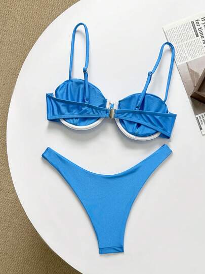 Swim Chiccia طقم بيكيني ذو اشرطة رفيعة مع سلك حامل وأشرطة متدلية ، ملابس سباحة صيفية للنساء