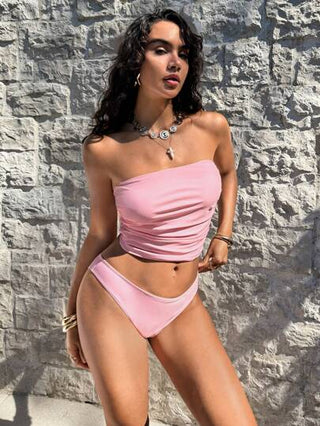 طقم تانكيني حريمي Swim Mod طقم بنيني منقط ذو ثلاث قطع بأشرطة ومشدات