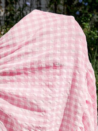 فستان الحمل مخطط ذو أكمام منتفخة وياقة مربعة، أزرق