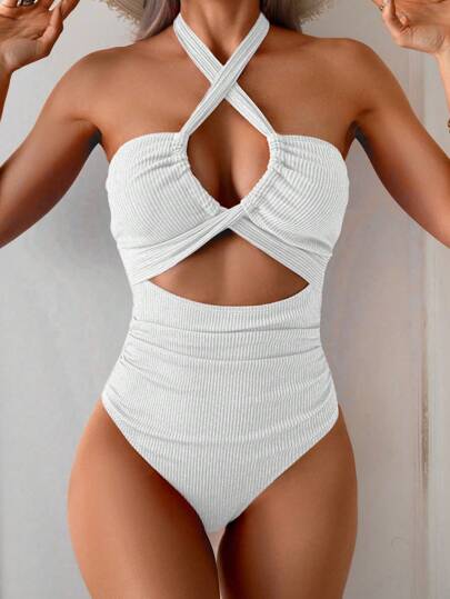مايوه حريمي قطعة واحدة Swim Basics بدلة سباحة نسائية صيفية أنيقة بتصميم تقاطعي خلفي عاري للظهر مكون من قطعة واحدة