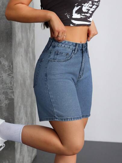 SHEIN Tall شورتات جينز سيدات غسل ملابس علوية الخصر وسط الخصر عادي Y2K