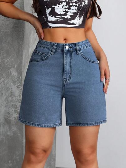 SHEIN Tall شورتات جينز سيدات غسل ملابس علوية الخصر وسط الخصر عادي Y2K