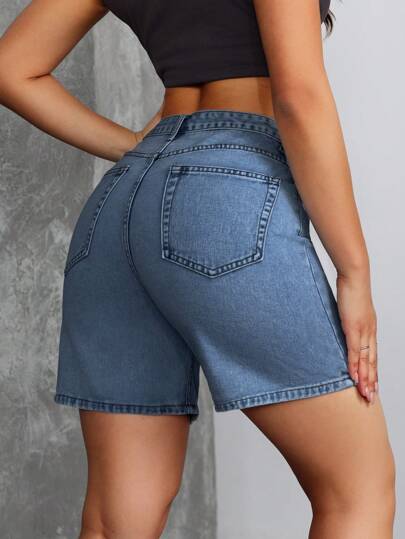 SHEIN Tall شورتات جينز سيدات غسل ملابس علوية الخصر وسط الخصر عادي Y2K