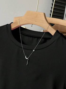 SHEIN Explorewe 5 قطع طقم قمصان قصيرة الأكمام بخصر ضيق لون واحد أساسي للبنات المراهقات
