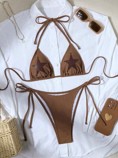 طقم تانكيني حريمي Swim SXY 2 قطعة لباس شمس صيفي للنساء مجموعة تانكيني ممزقة المرسومة بنجمة ومربوطة الجانب ، بيكيني جذاب