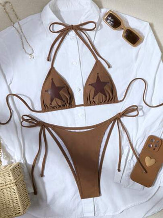 طقم تانكيني حريمي Swim SXY 2 قطعة لباس شمس صيفي للنساء مجموعة تانكيني ممزقة المرسومة بنجمة ومربوطة الجانب ، بيكيني جذاب