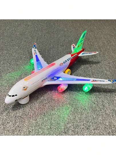 1 قطعة طائرة A380 محاكية للواقع بإضاءة وصوت وخاصية المشي الكهربائية، هدية للأطفال (البطارية غير مدرجة، ألوان عشوائية) ديكور للهالوين، هدية عيد ميلاد مثالية للأطفال