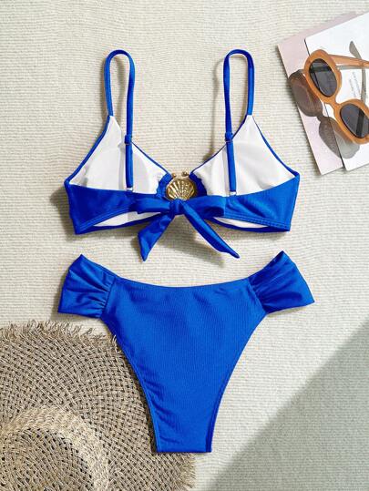 Swim Basics طقم بكيني منخفض القطع معلق بسلاسل معدنية للزينة، سباغيتي انحناء إغراء، للنساء، صيفي