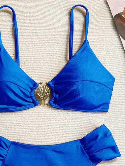 Swim Basics طقم بكيني منخفض القطع معلق بسلاسل معدنية للزينة، سباغيتي انحناء إغراء، للنساء، صيفي