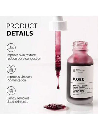 KOEC مجموعة 3 منتجات سيروم للوجه والعين - أطقم العناية بالبشرة - سيروم AHA 30% و BHA 2% للتقشير 30 مل/ 1 أونصة + حمض الهيالورونيك 2% و B5 + سيرورينول 1% في سكولان